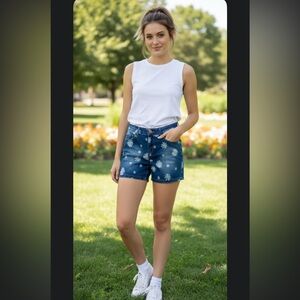 Designer “Vintage Violet” Distressed Daisy Denim Women's Shorts 8P